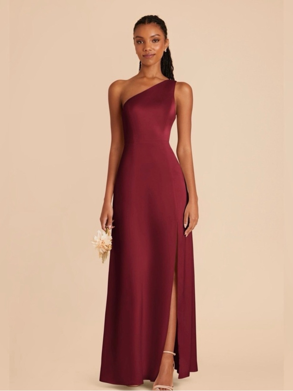 Birdy Grey One Shoulder Bridesmaid‎ long Gown Women XS Burgundy maxi Slit Dress